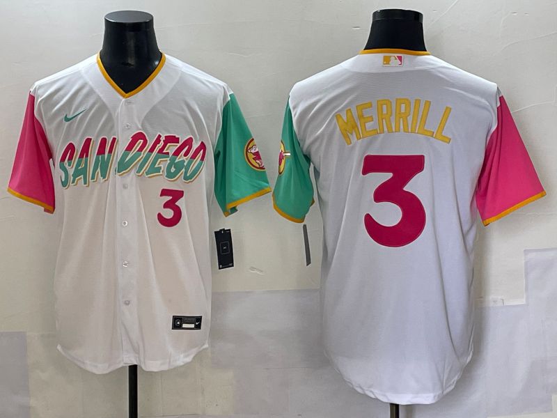 Men 2025 San Diego Padres #3 Merrill White City edition Nike MLB Jersey style 1